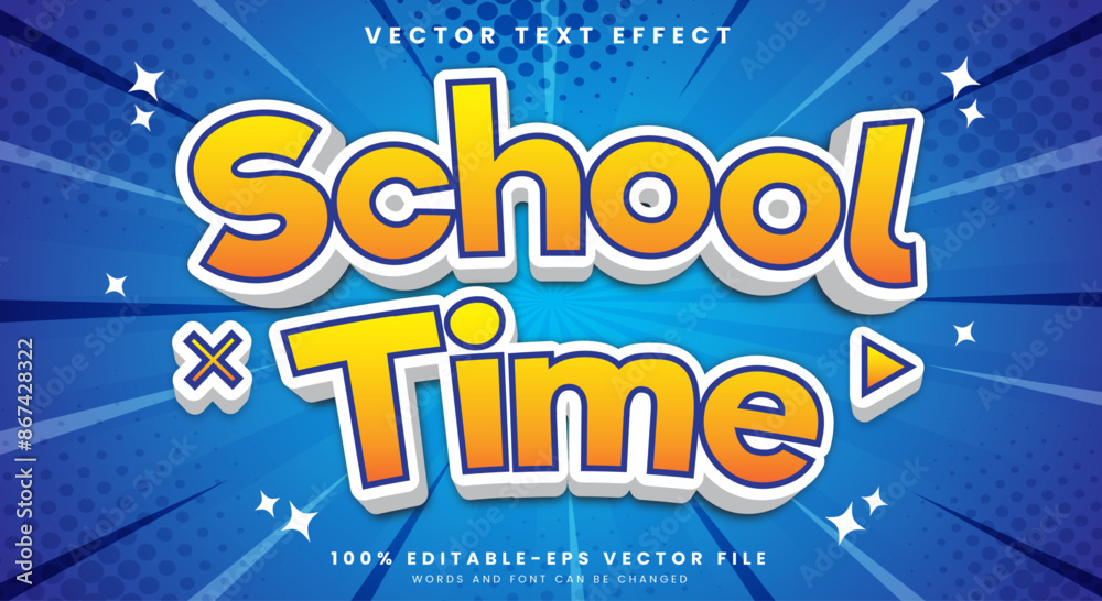 Obraz premium School Time 3d editable text effect Template with Cartoon Style