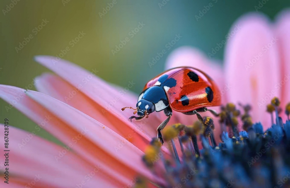 Vivid Ladybug on Flower: Close-up Nature Photography Showcasing Wildlife Vivid Ladybug on Flower: Close-up Nature Photography Showcasing Wildlife