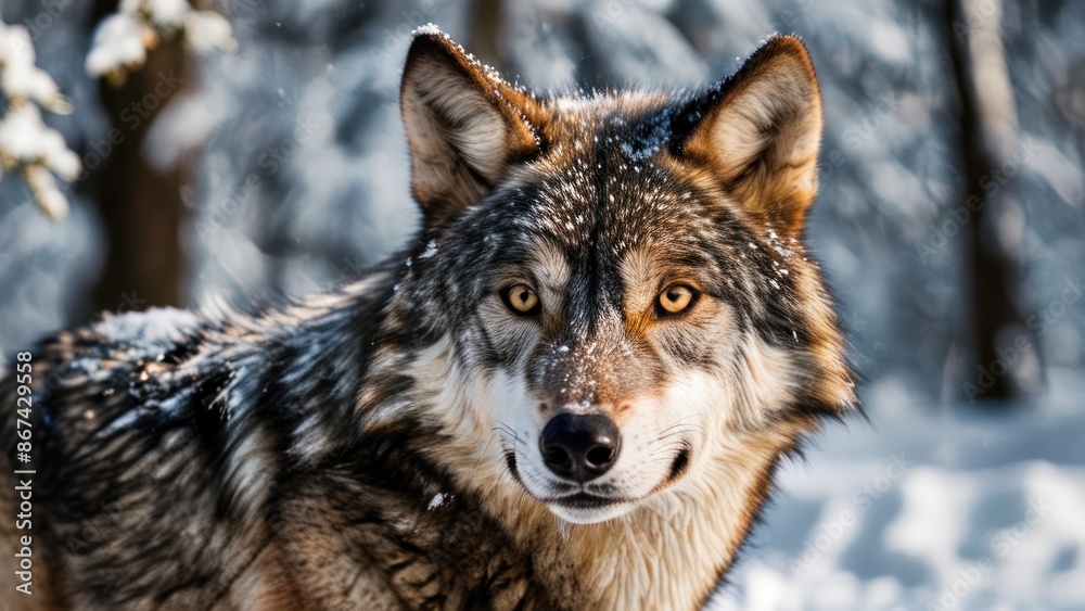 Fototapeta premium a close up of a wolf in the snow