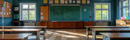 Shortage of Teachers in German Schools: Green Classroom Board with the Word 'Cancellation' photo