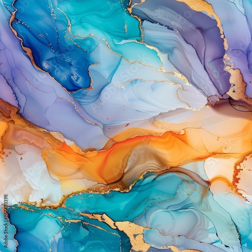 Wallpaper Mural Blues and purples blend harmoniously with golden accents Torontodigital.ca