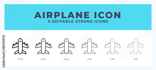 Airplane lineal icon symbol vector. Black outline for web. App. Presentation and more.