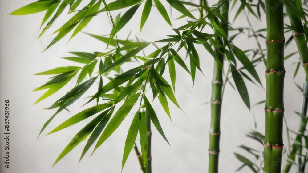 Obraz premium a frame of green bamboo leaves on a white background