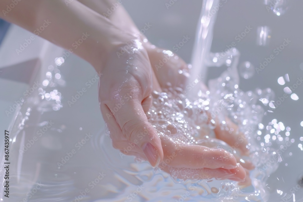 A person washing their hands in a sink with soap and water A person washing their hands in a sink with soap and water