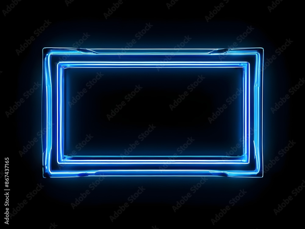 Fototapeta premium Blue Neon Frame Sign Template: Realistic Glowing Signboard Design for Modern and Vibrant Displays