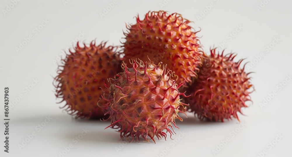 Close Up of Red Spiky Fruits on White Background Close Up of Red Spiky Fruits on White Background