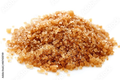 A pile of brown sugar sits atop a clean white surface, perfect for decorating or photography projects