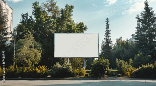 Wallpaper Mural Blank white billboard against the blue sky. billboard. mocap to showcase your advertising design banners. white advertising field 3 by 4 meter layout with a shadow from the sun. realistic image Torontodigital.ca