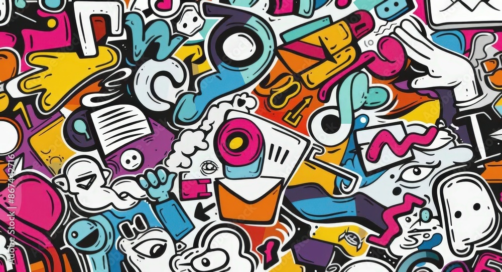 Vibrant and Colorful Digital Art: A Collection of Graphic Design Elements, Including Abstract Patterns, Textures, Geometric Shapes, and Cartoon Drawings, Perfect for Creative Projects or Branding. Vibrant and Colorful Digital Art: A Collection of Graphic Design Elements, Including Abstract Patterns, Textures, Geometric Shapes, and Cartoon Drawings, Perfect for Creative Projects or Branding.