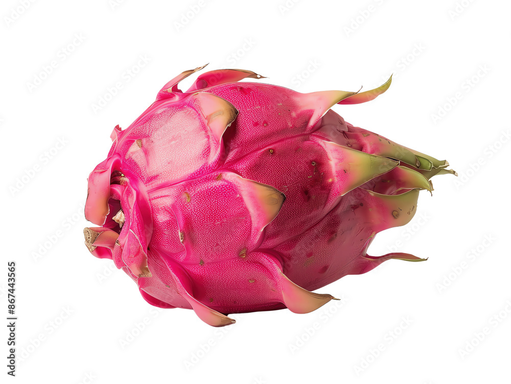 Close-up of a vibrant pink dragon fruit against a white background, showcasing its unique texture and color. Perfect for tropical themes. PNG No Background Close-up of a vibrant pink dragon fruit against a white background, showcasing its unique texture and color. Perfect for tropical themes. PNG No Background