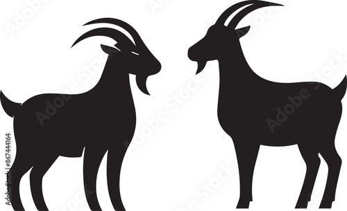 Goat silhouette icon symbol logo black design vector illustration. goat and mosque silhouette illustration. Goat logo images illustration design. Goat black icon on white background.