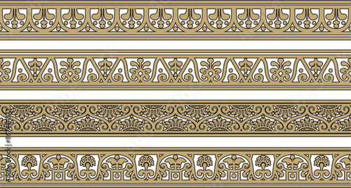 Vector seamless gold and black border, Pompeii frame. Endless Neopolitan ornament. Art of Ancient Rome