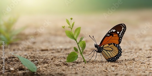 Butterfly on the grass with empty space photo