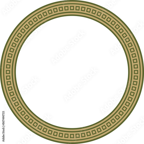 Vector gold with green round Egyptian ornament. Circle, frame, ring of ancient Egypt.Pattern of lotus flowers and su
