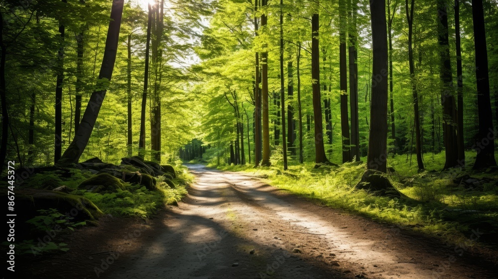 Obraz premium Serene Forest Paths with Sunlight.