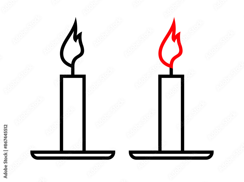 Candle icon. Stylized burning fire. A symbol of light, romance or mourning. Abstract burning candle. Candle icon. Stylized burning fire. A symbol of light, romance or mourning. Abstract burning candle.