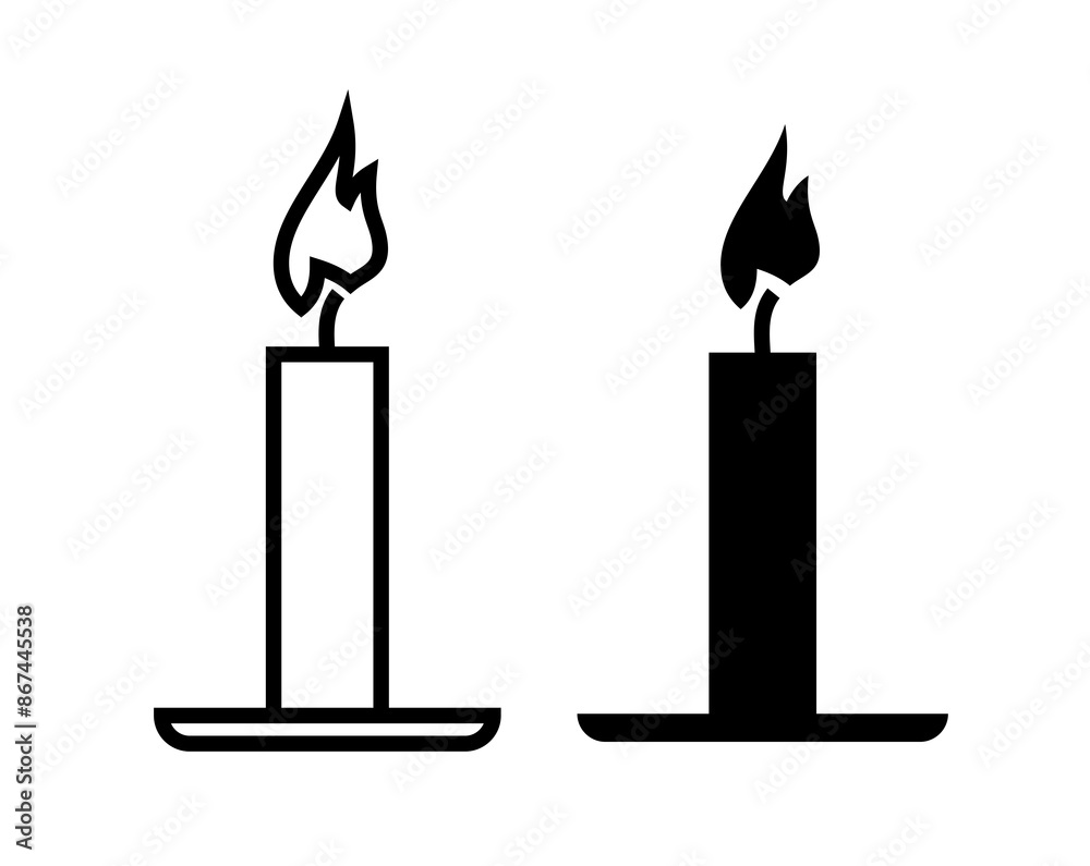Candle icon. Stylized burning fire. A symbol of light, romance or mourning. Abstract burning candle. Candle icon. Stylized burning fire. A symbol of light, romance or mourning. Abstract burning candle.