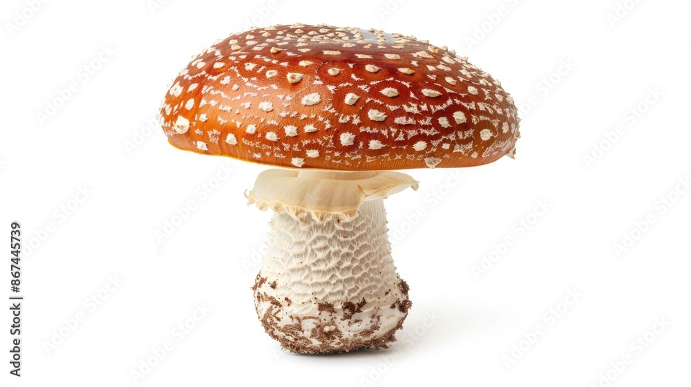 Obraz premium Clay brown mushroom with white dots on white background