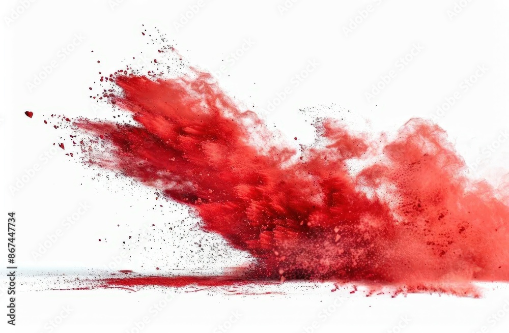 Vibrant Red Confetti Explosion on White Background Vibrant Red Confetti Explosion on White Background