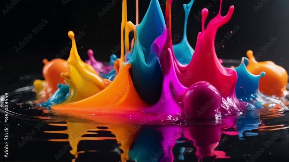 Colourful Ink Splashing And Swirling. Slow Motion Abstract black Background, blue and white colour full hd 4k video download