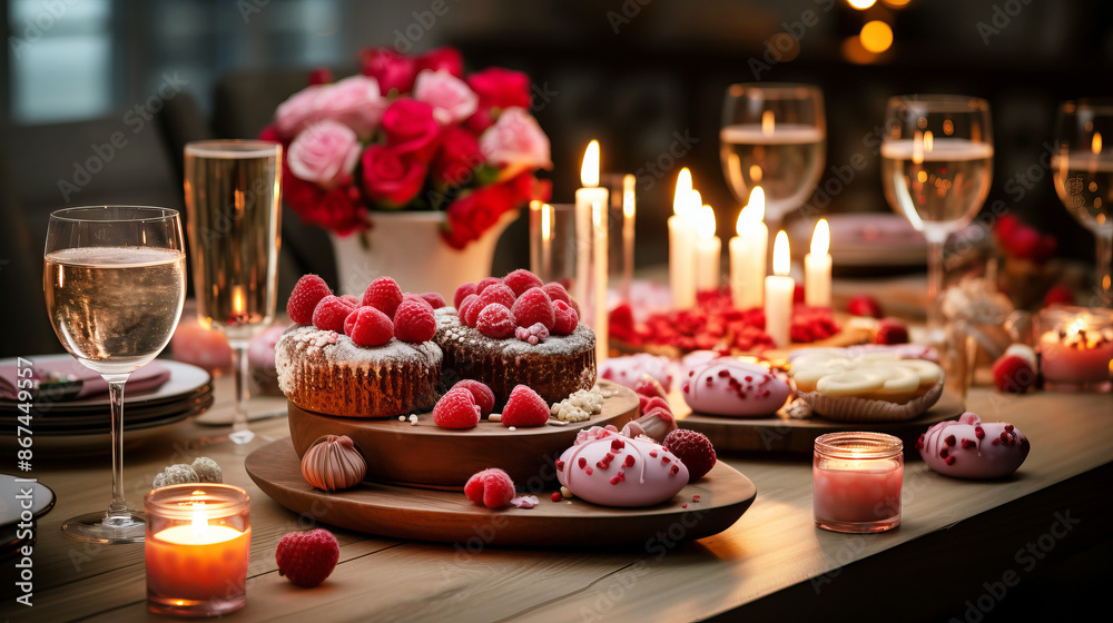 Table setting decorated for romantic dinner. Valentine's day and love concept. Table setting decorated for romantic dinner. Valentine's day and love concept.