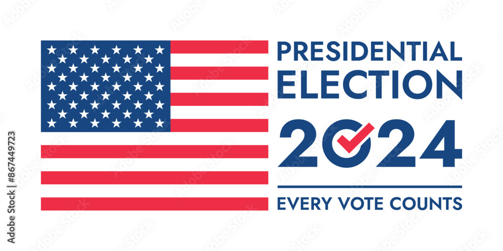 USA 2024 Presidential Election background with American flag colors design. Election event banner, card, poster, template, voting communication, background. Vote day, November 5. Vector illustration.