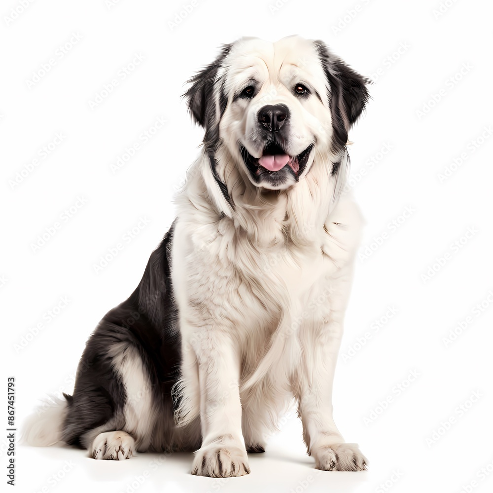 Obraz premium Pyrenean mastiff dog breed standing against white background, AI Generated