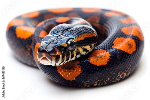Elegant Albino Snake Coiled on White Background, Serpent Reptile Wildlife Photography
