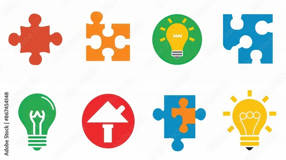 Colorful Puzzle and Lightbulb Icons Colorful Puzzle and Lightbulb Icons
