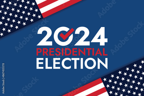 USA 2024 Presidential Election background with American flag colors design. Election event banner, card, poster, template, voting communication, background. Vote day, November 5. Vector illustration.