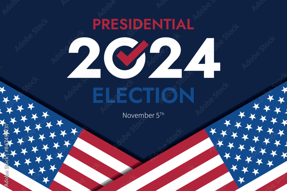 USA 2024 Presidential Election background with American flag colors design. Election event banner, card, poster, template, voting communication, background. Vote day, November 5. Vector illustration. USA 2024 Presidential Election background with American flag colors design. Election event banner, card, poster, template, voting communication, background. Vote day, November 5. Vector illustration.