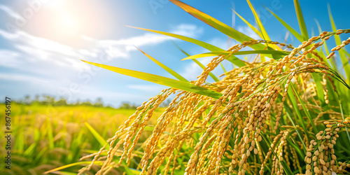 Golden Rice Fields Under Clear Blue Sky