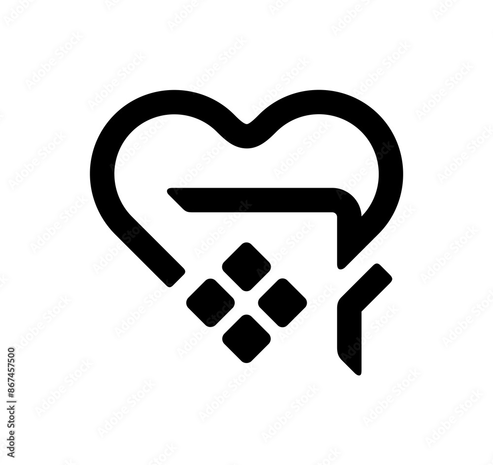 House roof with chimney and heart shape logo design. Skyscrapers and heart graphic design House roof with chimney and heart shape logo design. Skyscrapers and heart graphic design