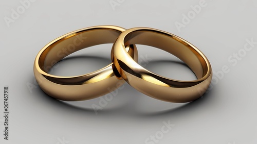Golden Wedding Rings. Handcrafted pair of gold wedding rings isolated on white background.
