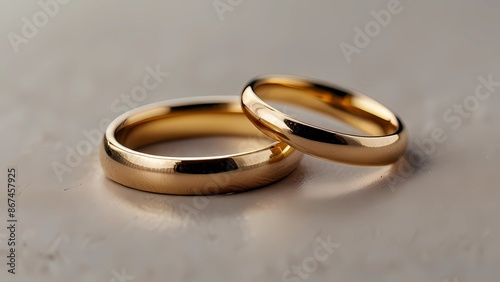 Golden Wedding Rings. Handcrafted pair of gold wedding rings isolated on white background.
