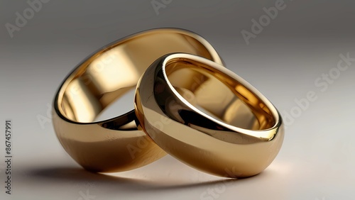 Golden Wedding Rings. Handcrafted pair of gold wedding rings isolated on white background.
