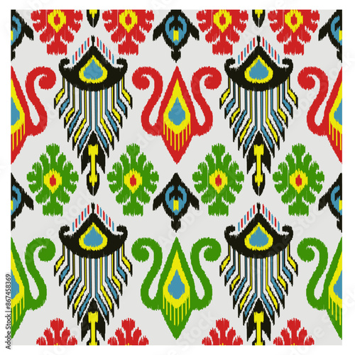 Ikat geometric folklore ornament. Tribal ethnic vector texture. Seamless striped patter.