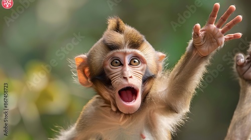 Cute monkey waving.  photo