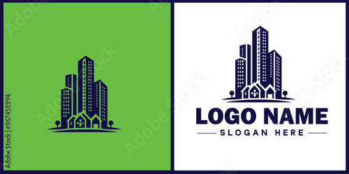 Apartment complex icon Residential complex Housing development Apartment building flat logo sign symbol editable vector