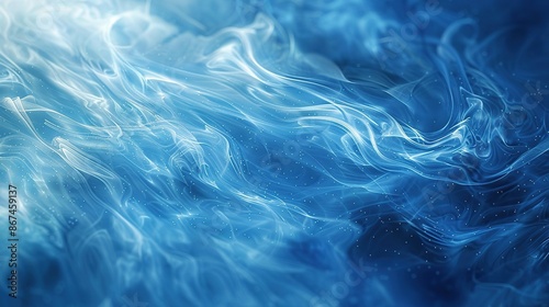 A blue ocean with white smoke coming out of it