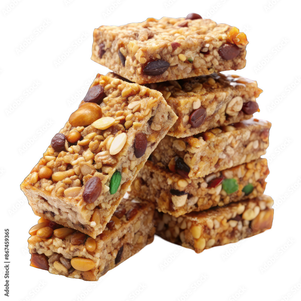 Stack of granola bar isolated on transparent background Stack of granola bar isolated on transparent background