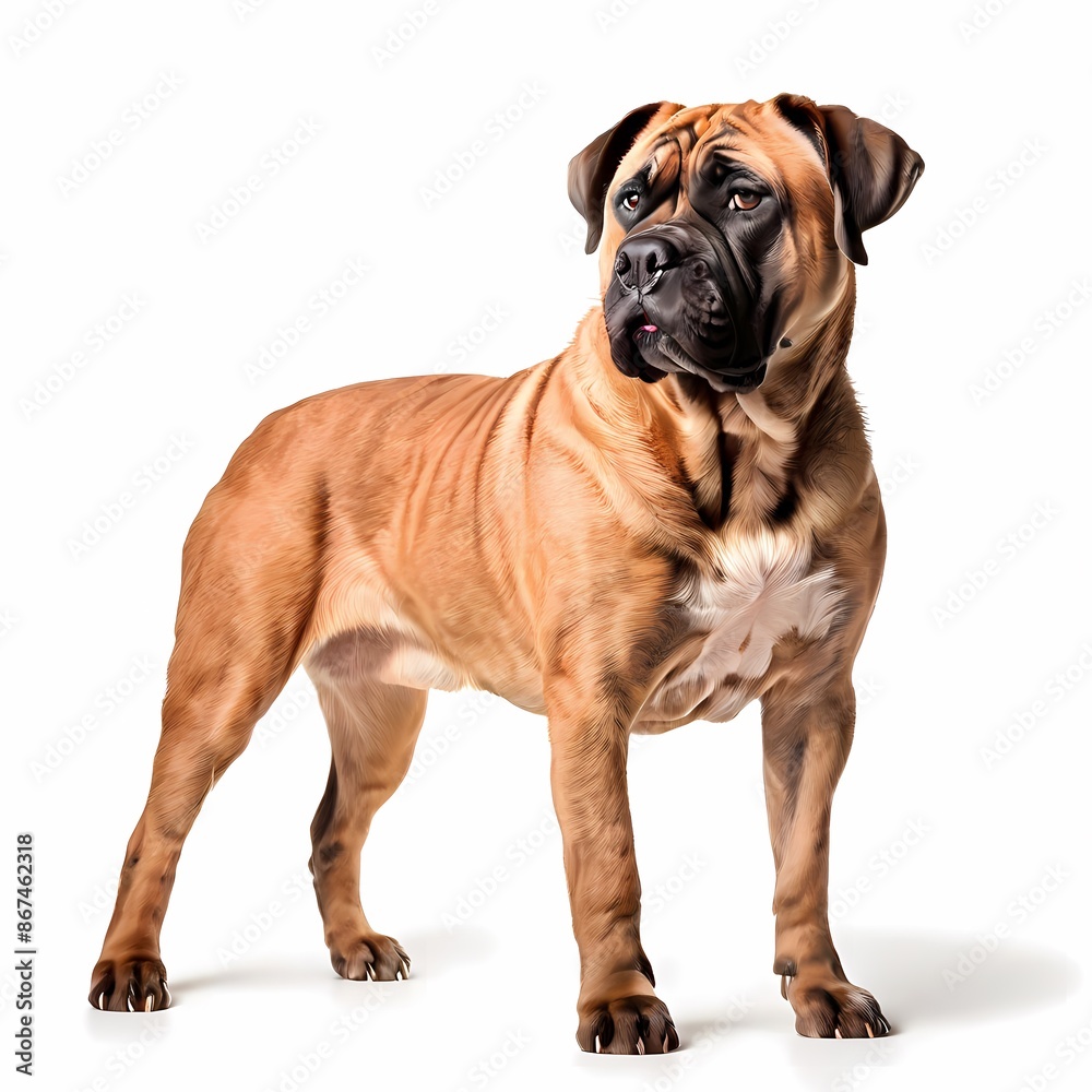 Presa canario dog breed standing against white background, AI Generated Presa canario dog breed standing against white background, AI Generated