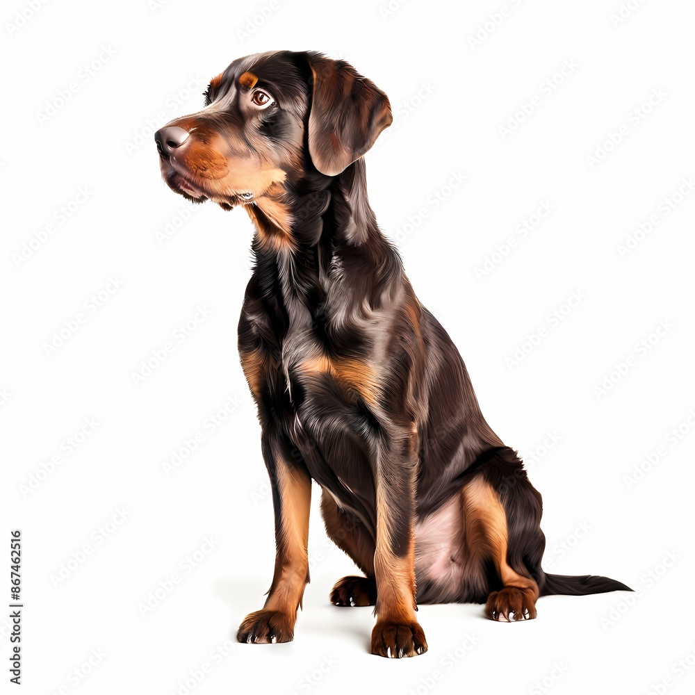 Pudelpointer dog breed standing against white background, AI Generated Pudelpointer dog breed standing against white background, AI Generated