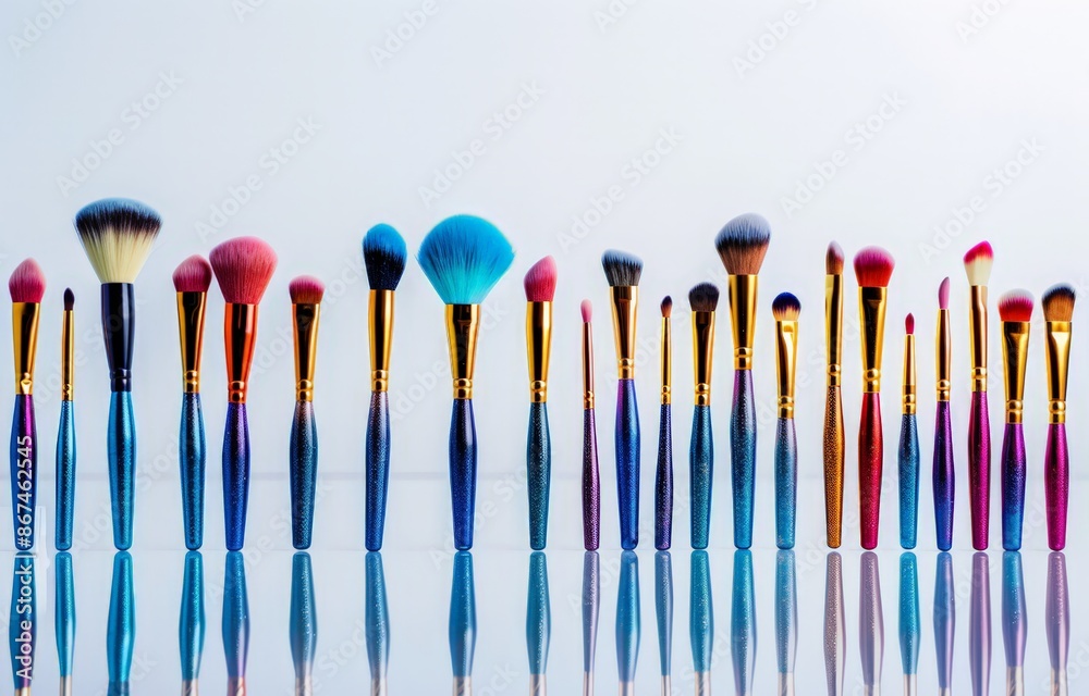 Colorful Makeup Brushes with a Rainbow Gradient of Colors: A Collection of 12 Elegant and Professional Cosmetic Tools for Face Painting or Professional Makeup Artist's Studio. Colorful Makeup Brushes with a Rainbow Gradient of Colors: A Collection of 12 Elegant and Professional Cosmetic Tools for Face Painting or Professional Makeup Artist's Studio.