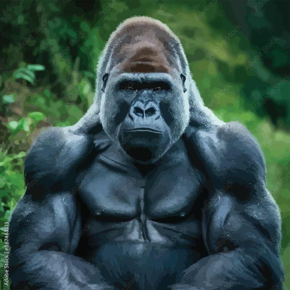 Beautiful Portrait of a Gorilla. Male gorilla , severe silver back, anthropoid ape Beautiful Portrait of a Gorilla. Male gorilla , severe silver back, anthropoid ape