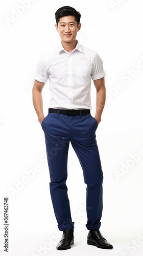 Man Wearing White Shirt and Blue Pants