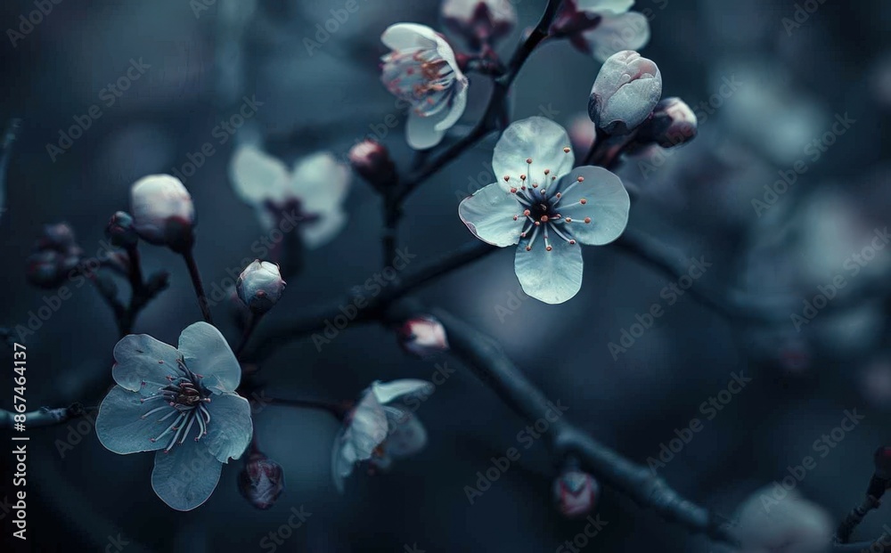 Fototapeta premium Enchanting Cherry Blossom Tree Close Up with Abstract Background Effect
