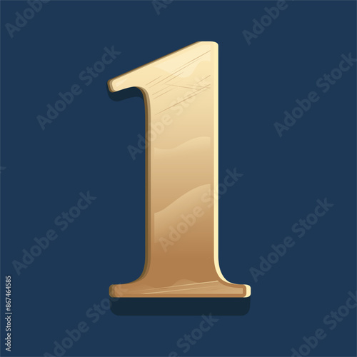 A shiny golden number 1 design on a dark blue plaque, vector illustration, perfect for creative projects and design elements.