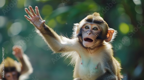 Cute monkey waving.  photo