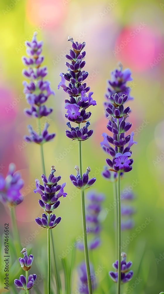 Fine lavender flowers blooming, surrounded by a softly blurred nature background, panoramic image Fine lavender flowers blooming, surrounded by a softly blurred nature background, panoramic image